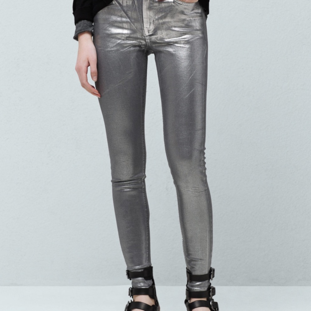 MANGO Denim Silver Coated Sheen Jean